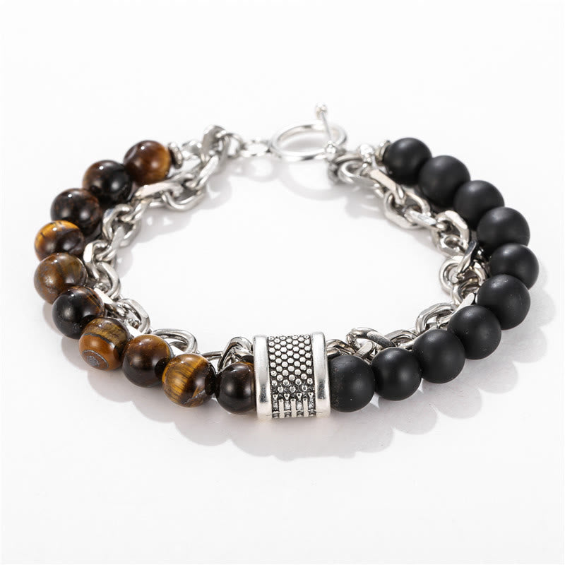 Pulsera para hombre con forma geométrica y combinación de piedras esmeriladas estilo punk de Olivenorma 