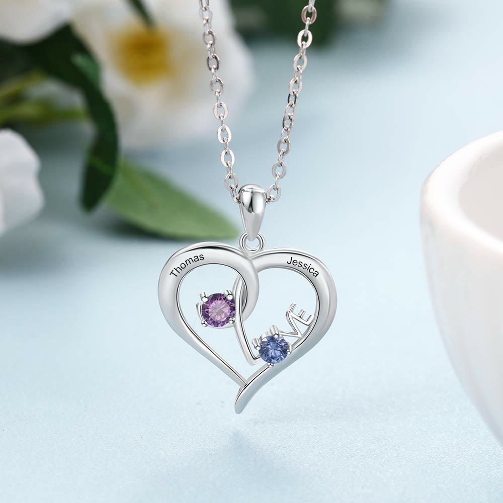 Collar personalizado con dos nombres y piedras de nacimiento de Olivenorma