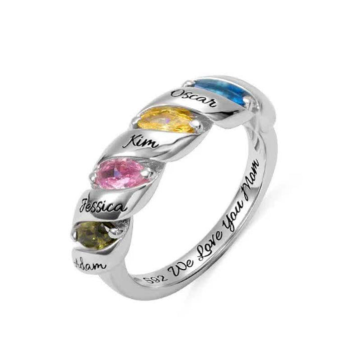 Anillo con piedras de nacimiento grabadas y personalizadas de Olivenorma Memory