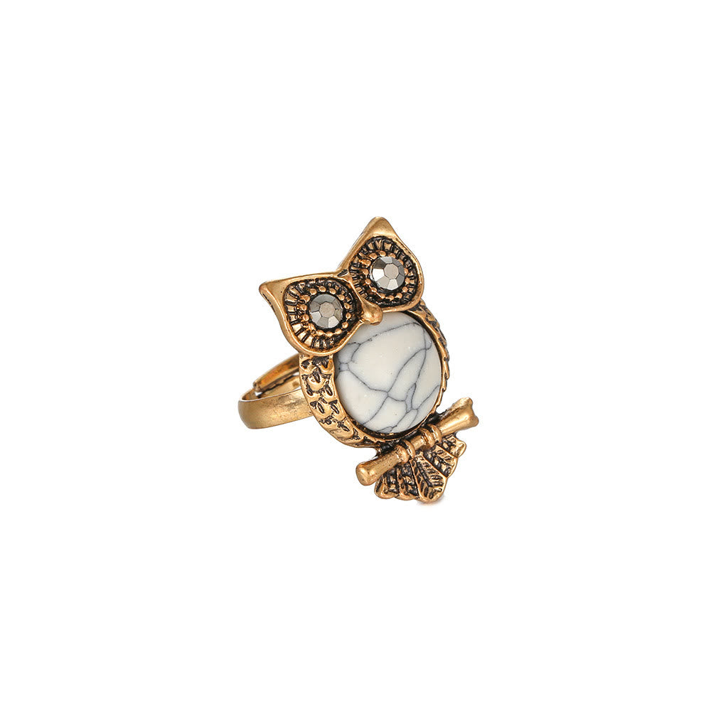 Anillo ajustable con búho de turquesa blanca de Olivenorma 