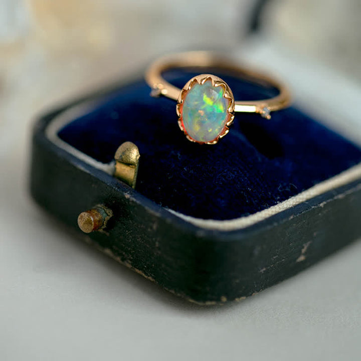 Anillo ajustable con ópalo dorado retro de Olivenorma - image 6
