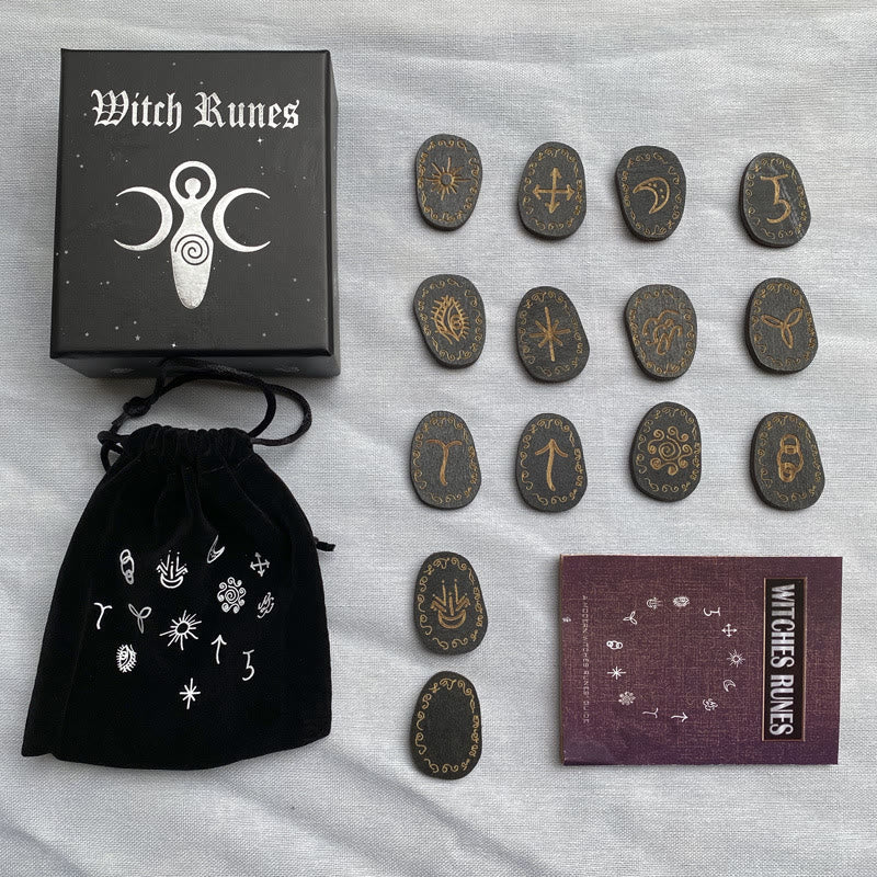 Conjunto de runas de bruja Olivenorma , curación, alquimia, xilografía, meditación, decoración