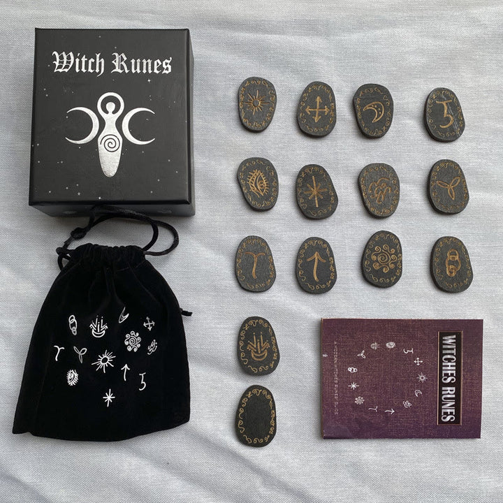 Conjunto de runas de bruja Olivenorma , curación, alquimia, xilografía, meditación, decoración