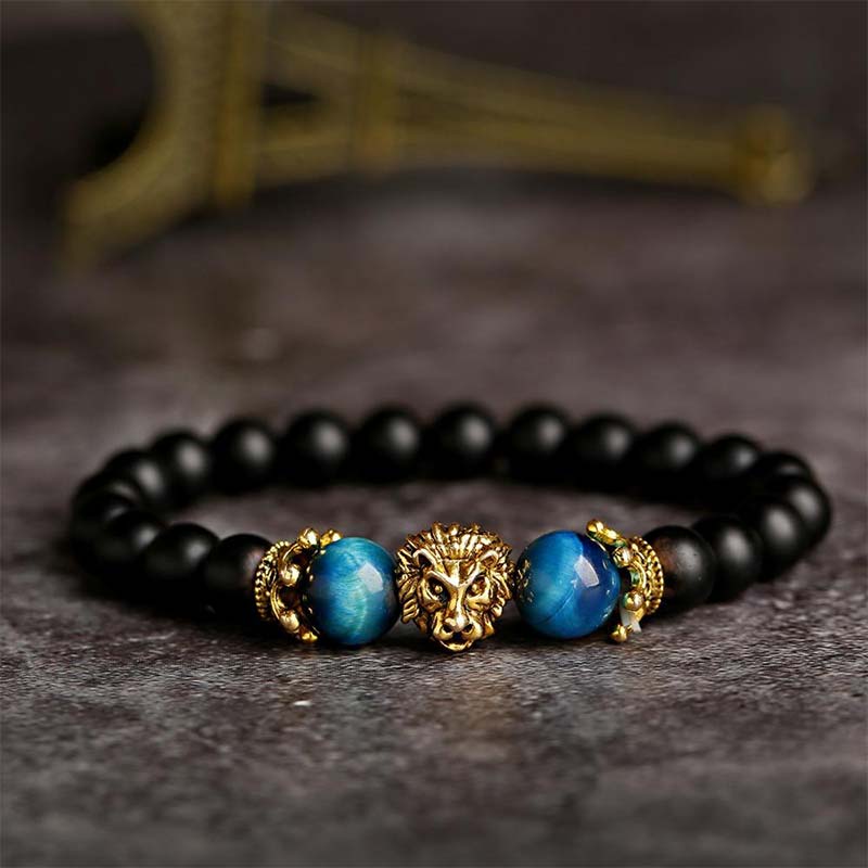 Pulsera con símbolo de león y piedra de cristal natural de Olivenorma