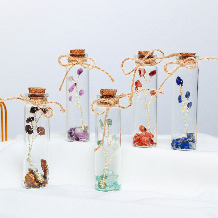 Decoración de botella de vidrio con piedra triturada de cristal de chakra Olivenorma 