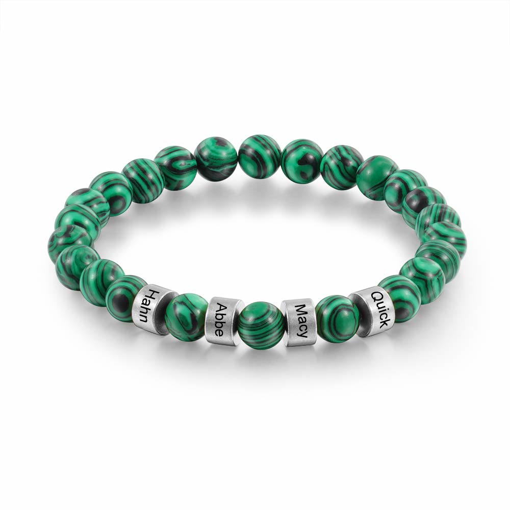 Pulsera de hombre personalizada con cuentas grabadas en piedra natural de Olivenorma