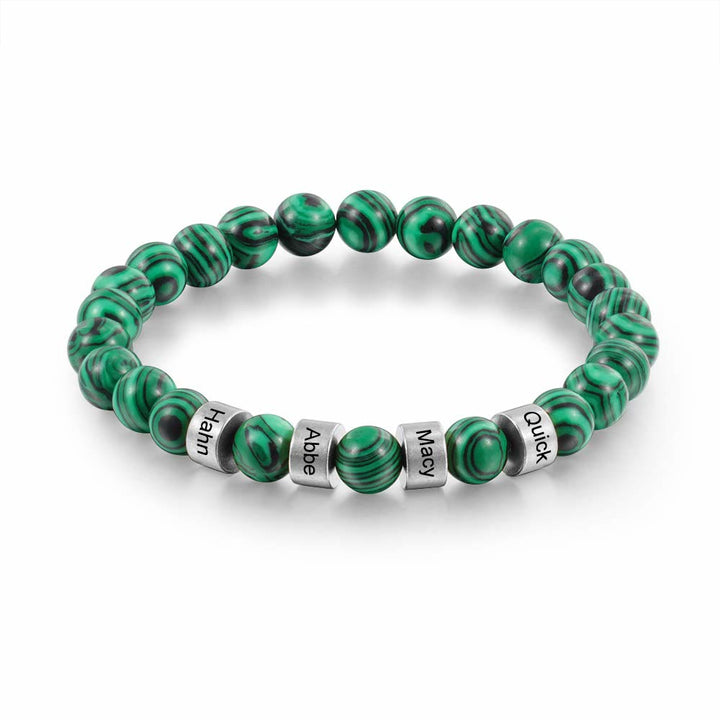 Pulsera de hombre personalizada con cuentas grabadas en piedra natural de Olivenorma
