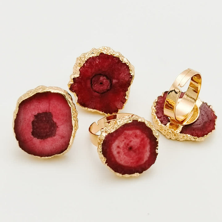 Anillo ajustable con piedras preciosas de girasol y cristal natural de Olivenorma 