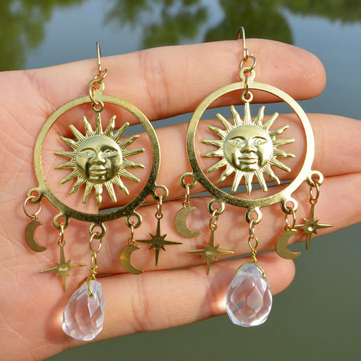 Pendientes de sol, luna y estrella con cristales de gota de lluvia naturales de Olivenorma 