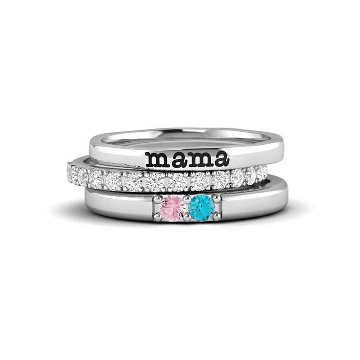 Juego de anillos de 3 piezas con piedra natal y circonita de regalo personalizado de Olivenorma