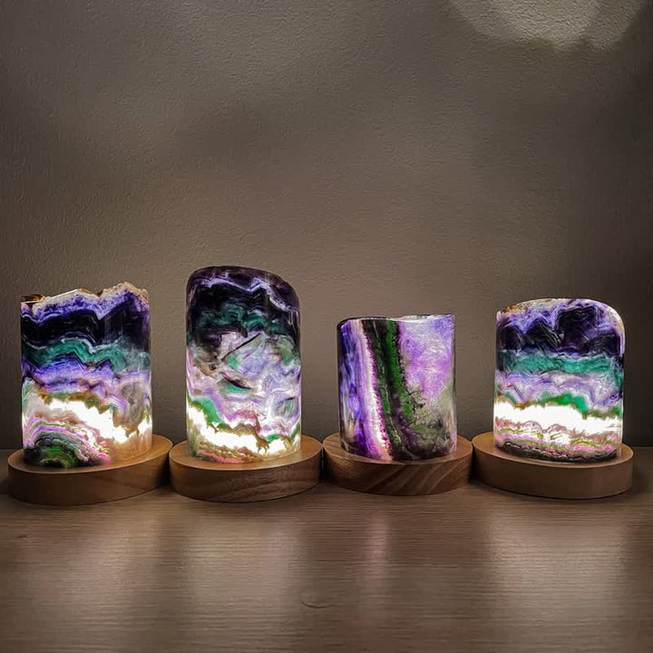 Lámpara de cristal cilíndrica de fluorita natural de Olivenorma