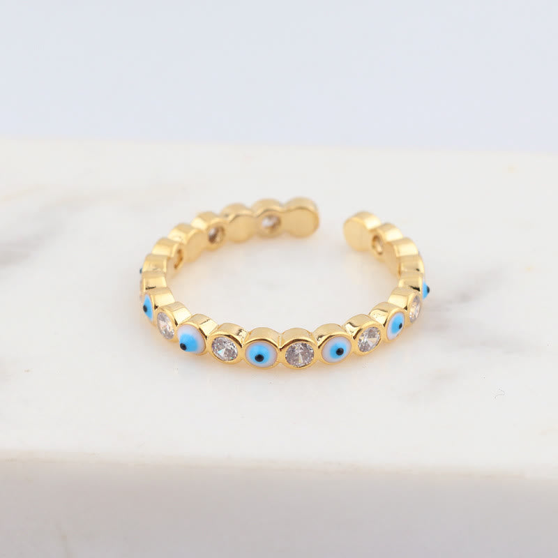 Anillo ajustable con circonita blanca y ojo malvado de colores de Olivenorma 