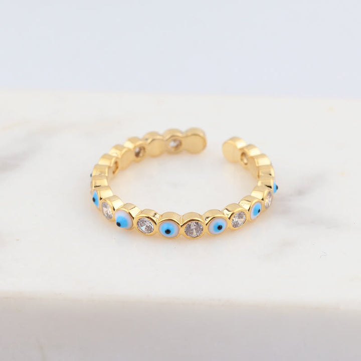 Anillo ajustable con circonita blanca y ojo malvado de colores de Olivenorma 