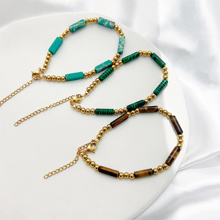 Pulsera de cuentas de tubo de piedra natural rectangular de Olivenorma