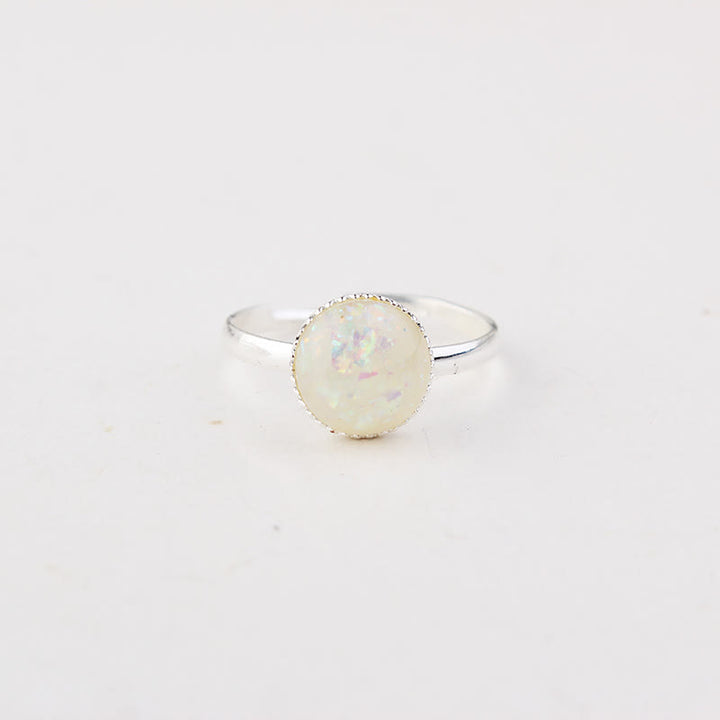 Anillo ajustable de medio círculo sencillo con piedra lunar y ópalo de Olivenorma