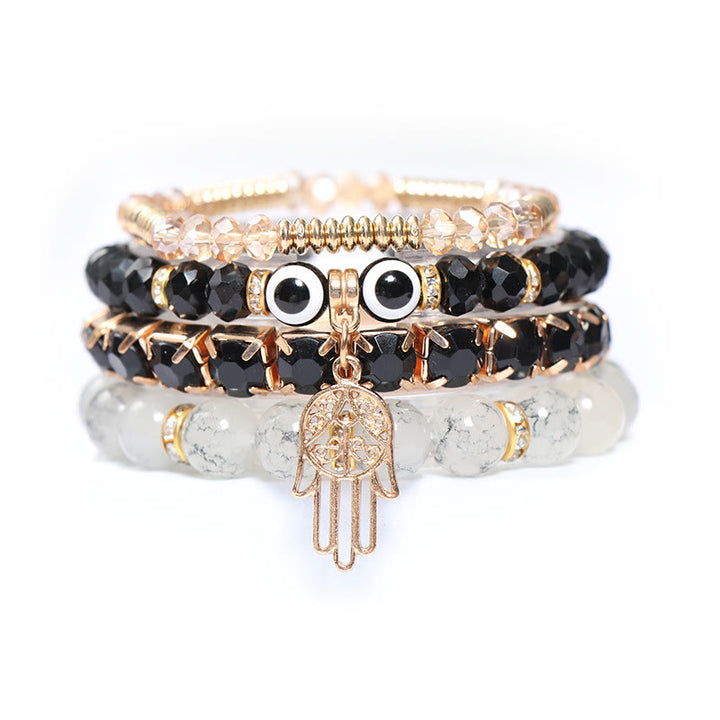 Juego de pulseras de cuentas de cuatro capas con ojo turco y hamsa de Olivenorma 