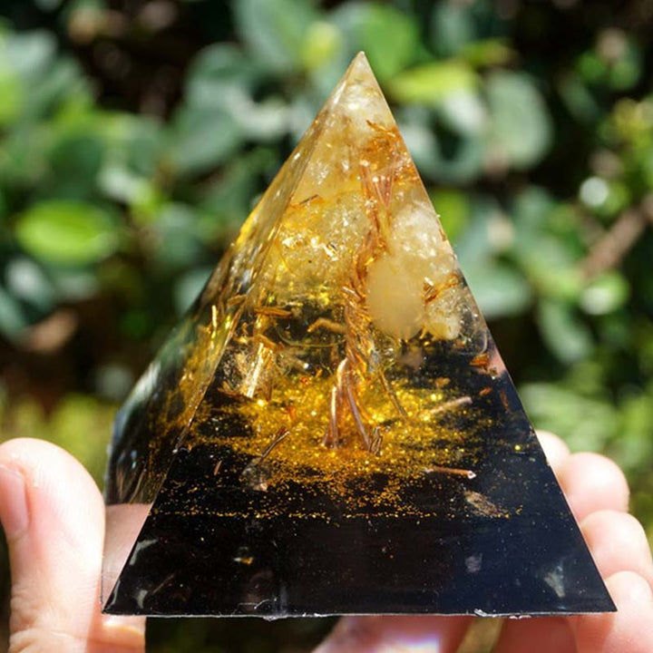 Pirámide de orgón del árbol de la vida de citrino y obsidiana de Olivenorma