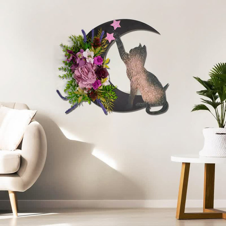 Decoración de pared con luna celestial y gatito de Olivenorma