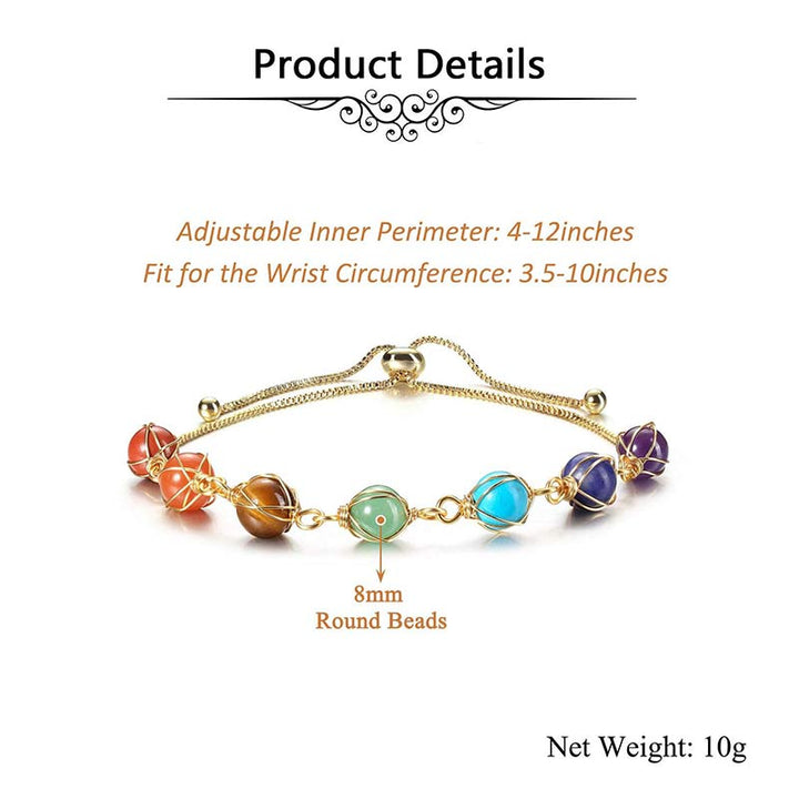 Pulsera de yoga ajustable de color dorado natural con chakras 