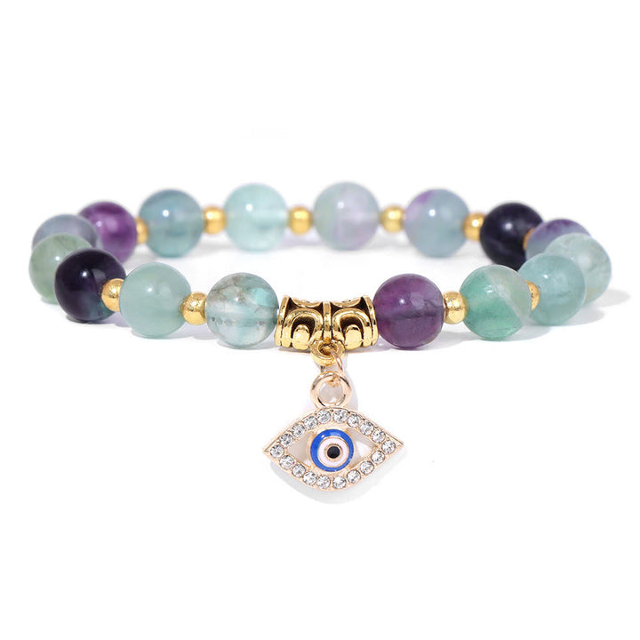Pulsera con colgante de ojo malvado y cuentas de piedra natural de Olivenorma