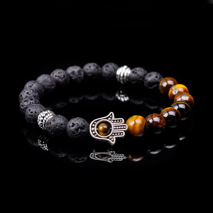 Pulsera con colgante de Hamsa y cuentas de piedra natural hecha a mano de Olivenorma