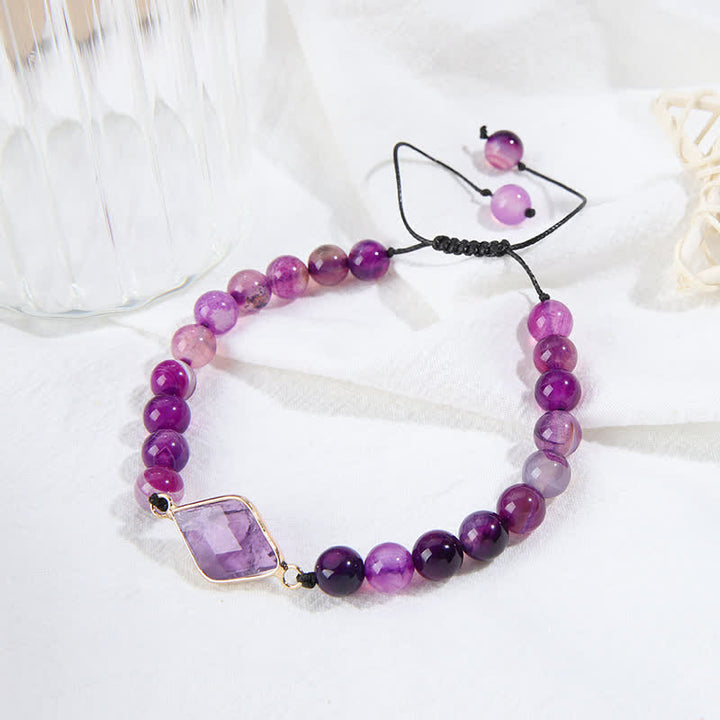 Pulsera de cuentas con colgante de rombos y amatista de Olivenorma 