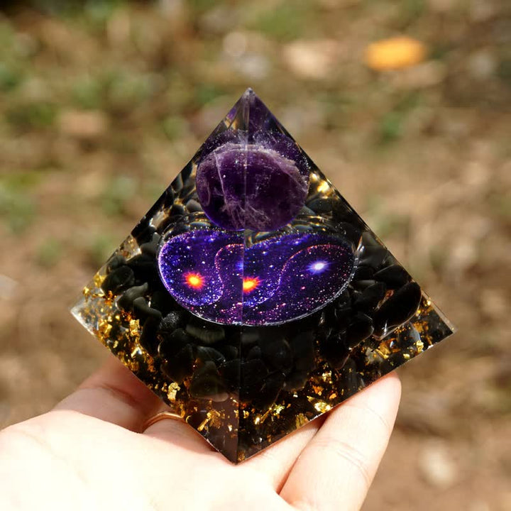 Pirámide de orgón de obsidiana yin y yang de Olivenorma 
