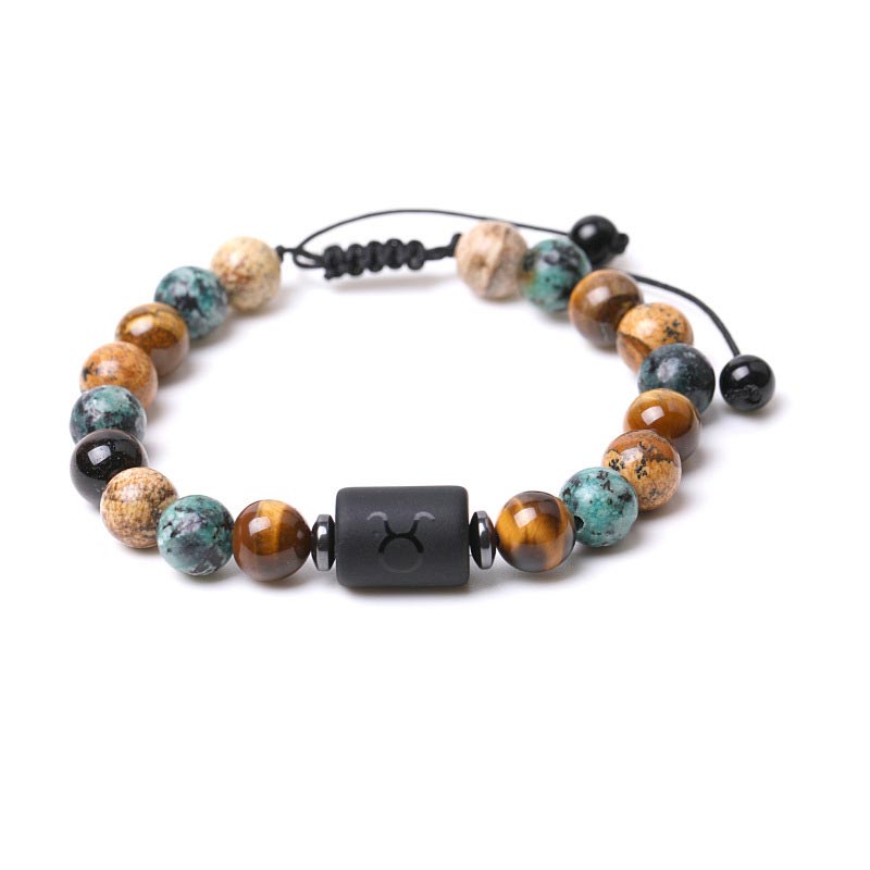 Pulsera con imagen de ojo de tigre y jaspe del zodiaco