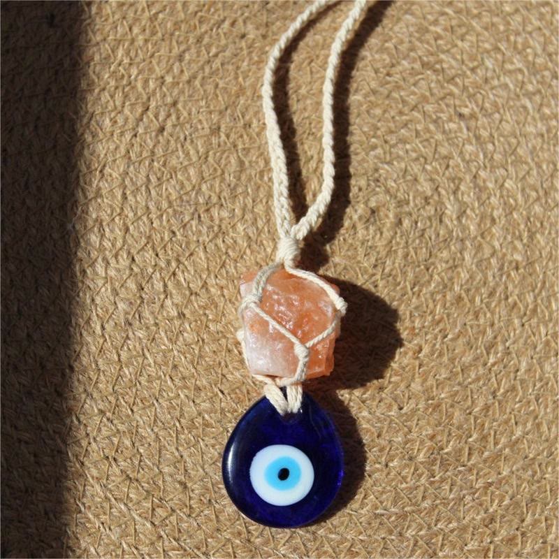 Adorno para coche con piedra de cuarzo rosa original de Olivenorma con forma de ojo malvado 