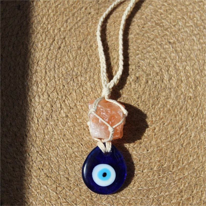 Adorno para coche con piedra de cuarzo rosa original de Olivenorma con forma de ojo malvado 