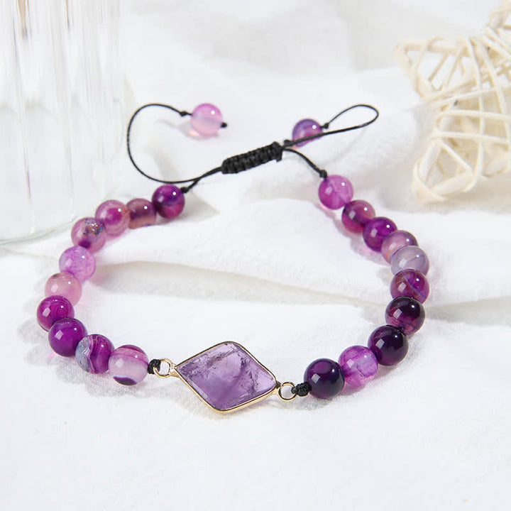 Pulsera de cuentas con colgante de rombos y amatista de Olivenorma 