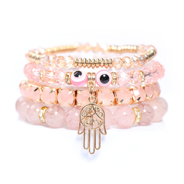 Juego de pulseras de cuentas de cuatro capas con ojo turco y hamsa de Olivenorma 