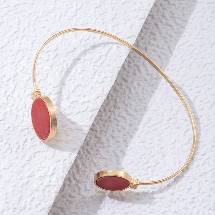 Conjunto de cinco pulseras abiertas de aleación de piedra natural Olivenorma