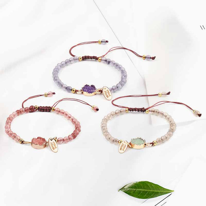 Pulsera de amatista, aventurina verde y cuarzo rosa de Olivenorma