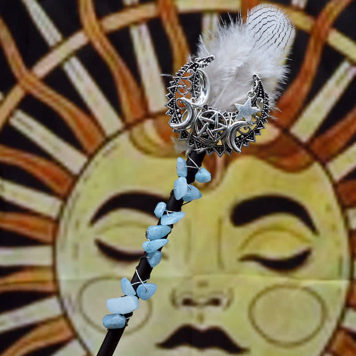 Varitas de cristal con plumas y luna de hadas naturales de Olivenorma
