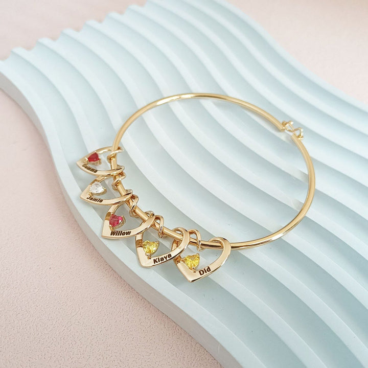 Pulsera de cadena con dije de corazón y piedra natal con nombre personalizado de Olivenorma