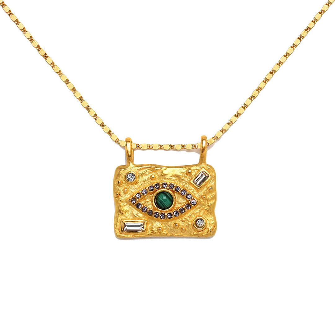Collar con colgante de amuleto de mal de ojo de cristal natural de Olivenorma