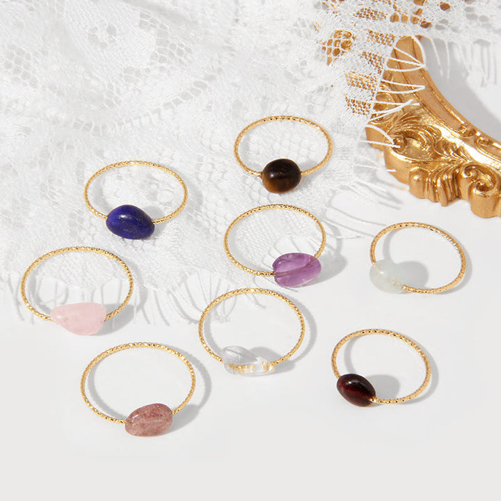 Juego de anillos de cristal irregular con piedra natural Olivenorma