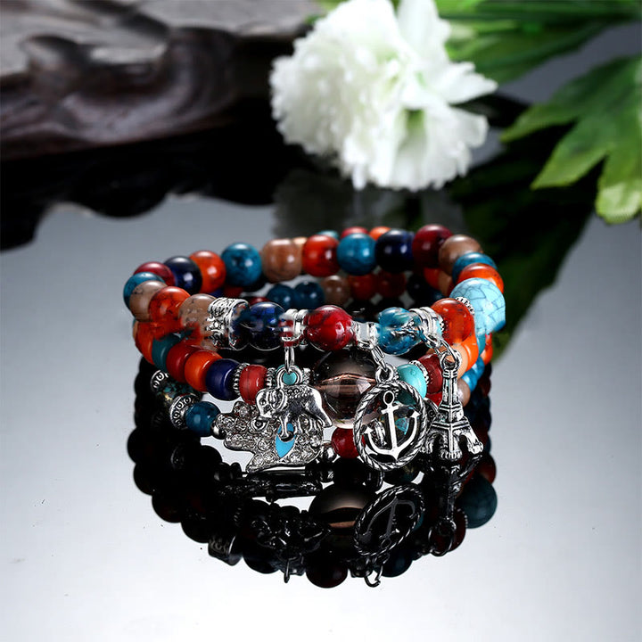 Juego de pulseras de hamsa con ojo malvado y torre de elefante de Olivenorma