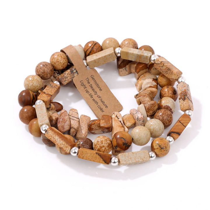 Juego de pulseras irregulares de tres capas con piedra natural Olivenorma