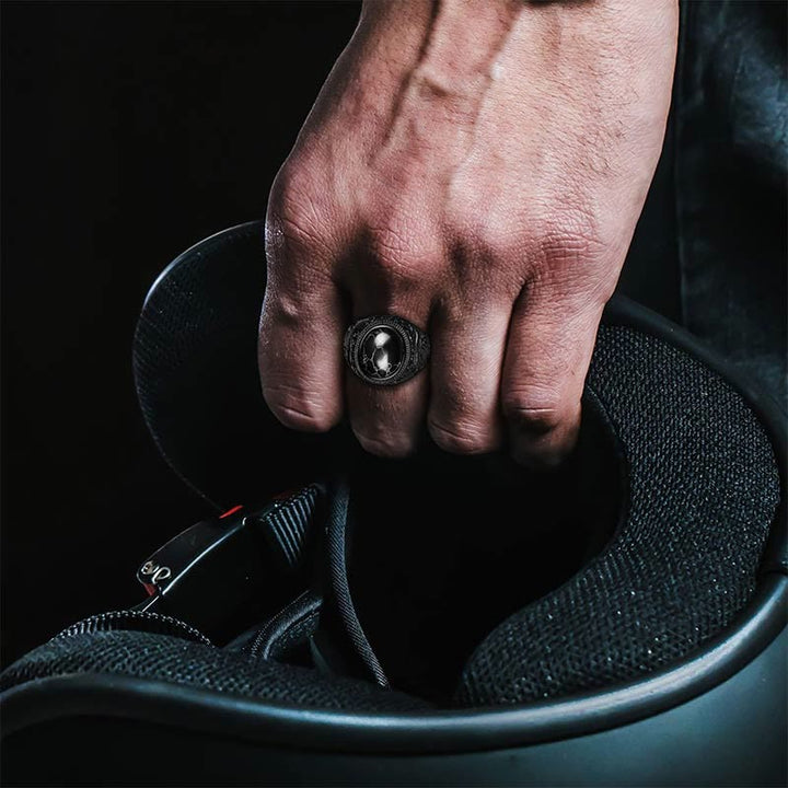 Anillo retro de hombre con piedra turquesa negra de Olivenorma