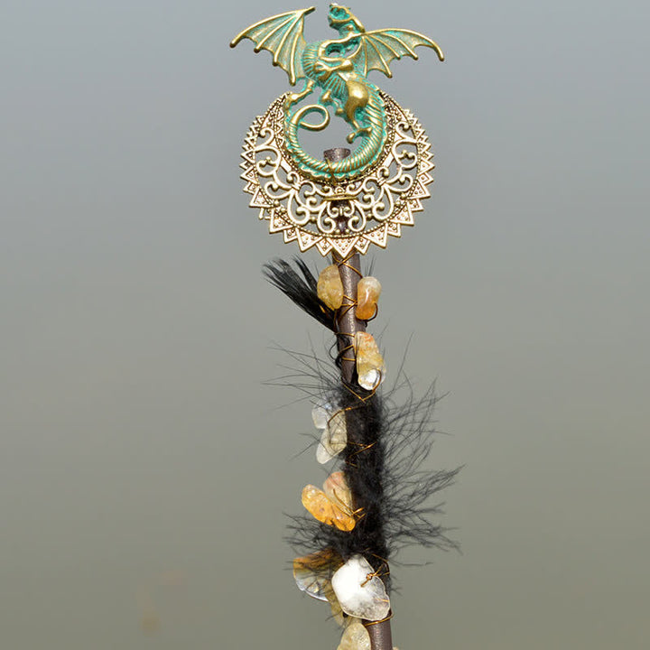 Varitas de cristal con plumas y luna de hadas naturales de Olivenorma
