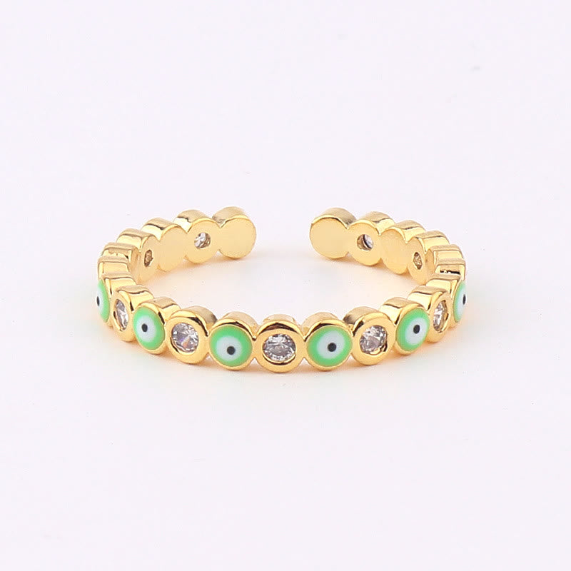 Anillo ajustable con circonita blanca y ojo malvado de colores de Olivenorma 