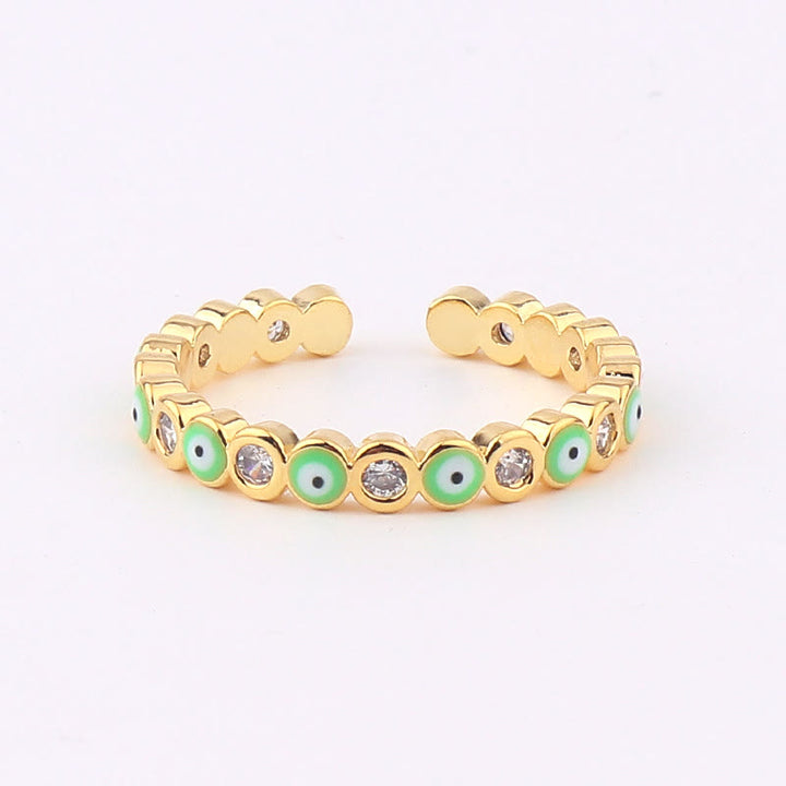 Anillo ajustable con circonita blanca y ojo malvado de colores de Olivenorma 