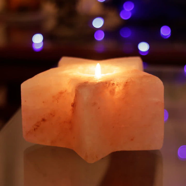 Candelabro con forma de estrella de Olivenorma, lámpara de sal rosa del Himalaya