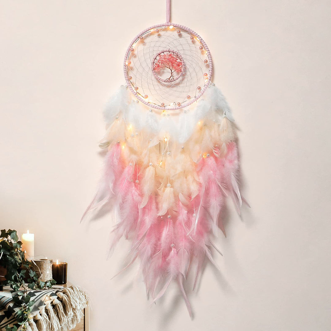 Atrapasueños con plumas de árbol de la vida de cristal de Olivenorma
