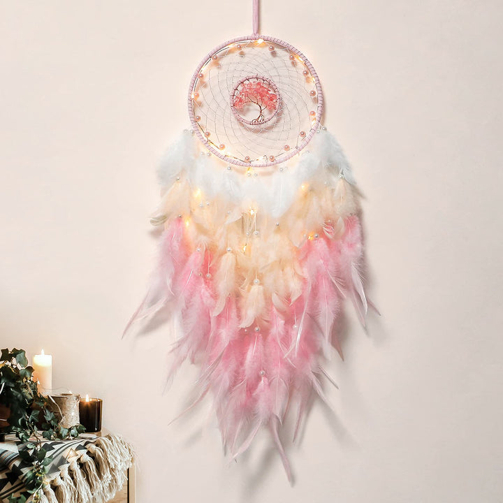 Atrapasueños con plumas de árbol de la vida de cristal de Olivenorma
