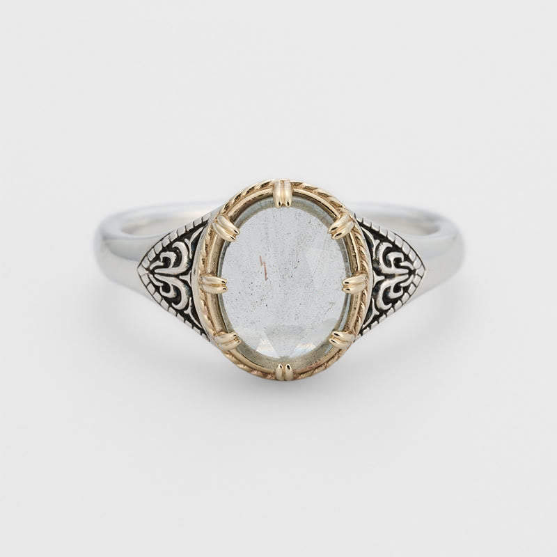 Anillo de plata de ley 925 con labradorita natural de Olivenorma