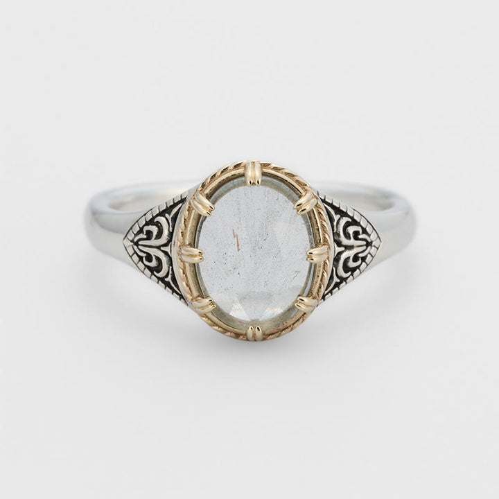 Anillo de plata de ley 925 con labradorita natural de Olivenorma