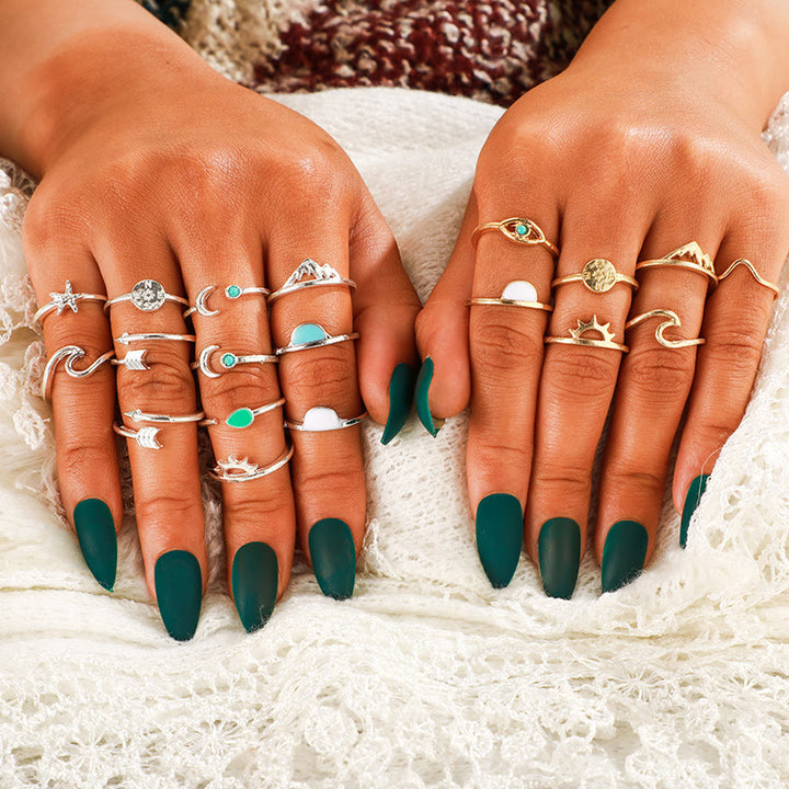 Juego de 19 anillos ajustables de turquesa y amazonita de Olivenorma 